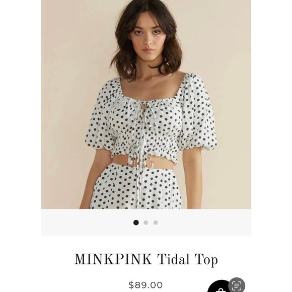 MINKPINK Tidal Top‎ NWT – Puff Sleeve Crop Polka Dot- Medium - Picture 7 of 9